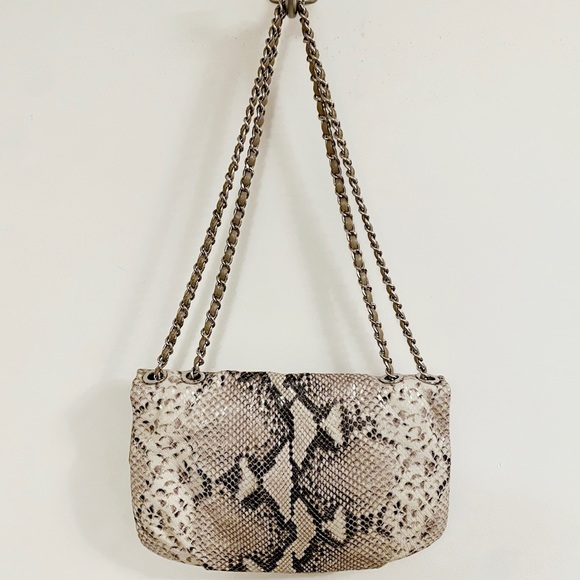 Elie Tahari Emory Cream Tan Snake Embossed Leather Chain Crossbody Shoulder Bag - Picture 3 of 6